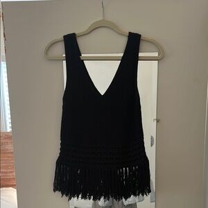 Club Monaco Black Fringe Knit Top